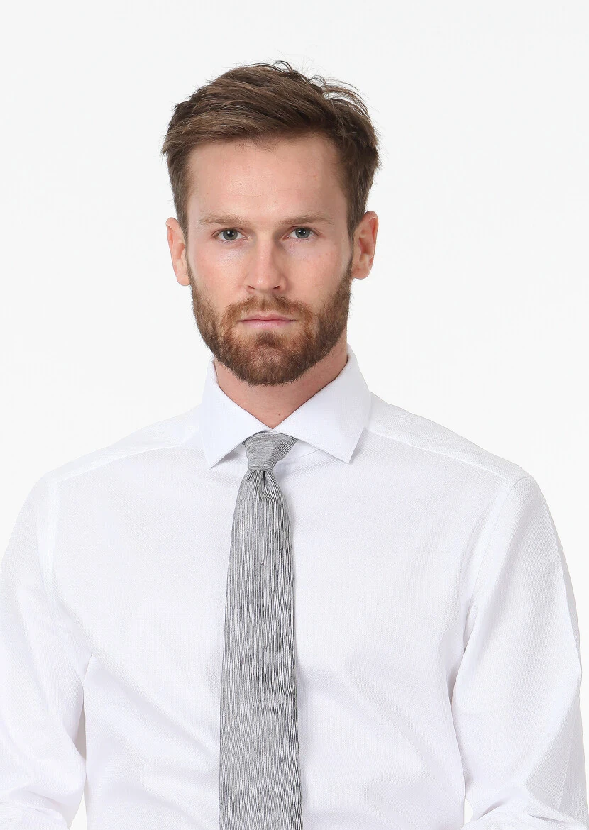 Beyaz Mikro Regular Fit Dokuma Klasik %100 Pamuk Gömlek - 3