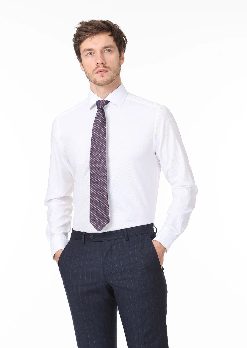 Beyaz Mikro Regular Fit Dokuma Klasik %100 Pamuk Gömlek - 1