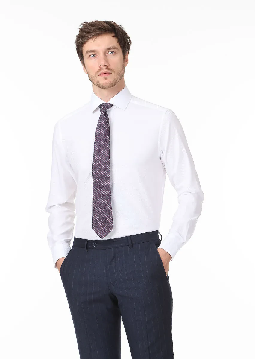 Beyaz Mikro Regular Fit Dokuma Klasik %100 Pamuk Gömlek - 1