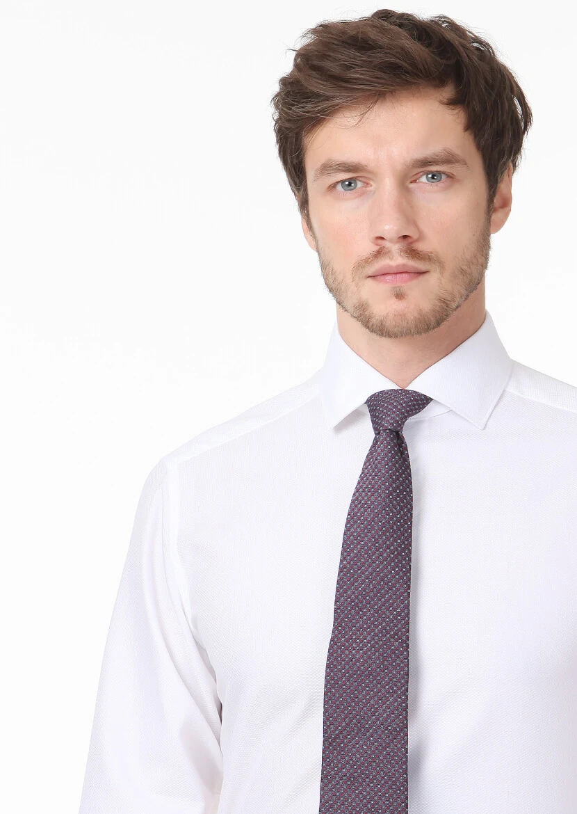 Beyaz Mikro Regular Fit Dokuma Klasik %100 Pamuk Gömlek - 2