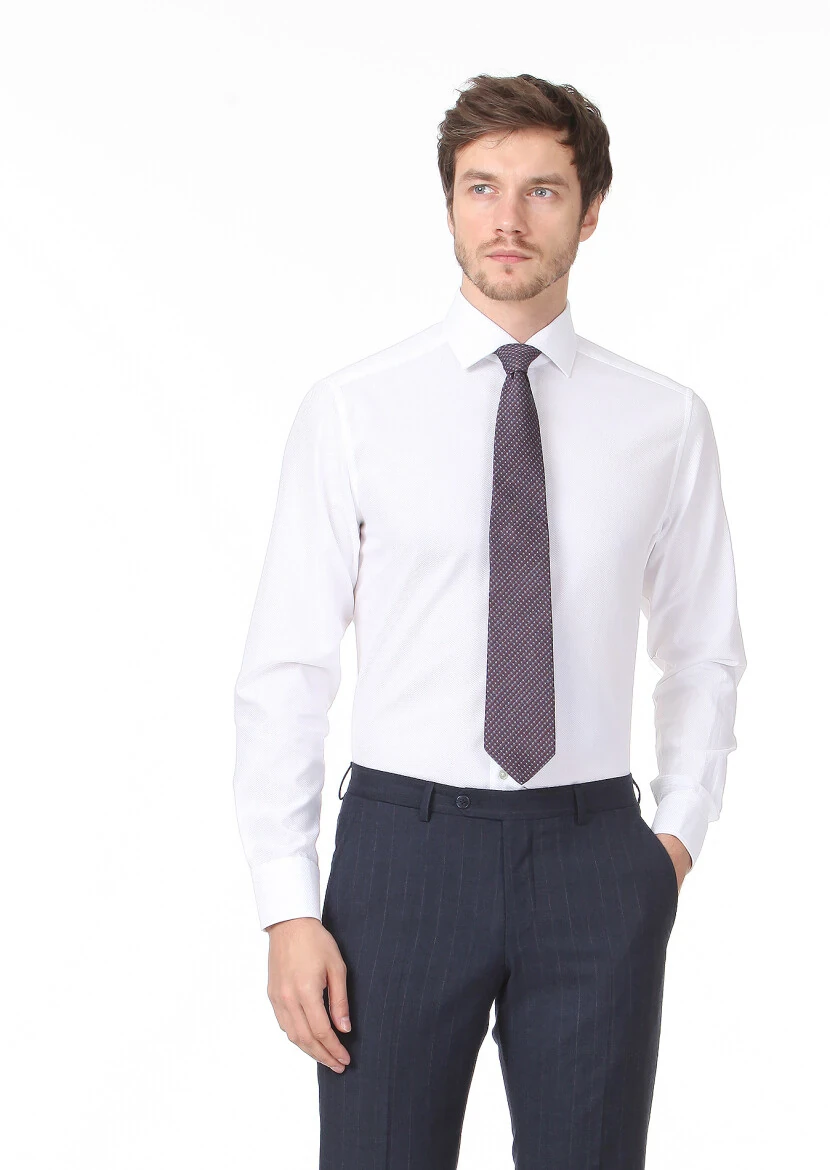 Beyaz Mikro Regular Fit Dokuma Klasik %100 Pamuk Gömlek - 3