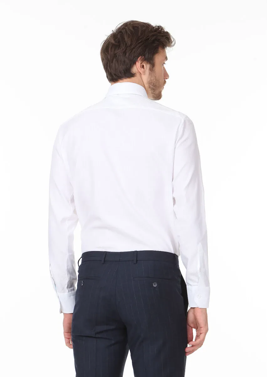 Beyaz Mikro Regular Fit Dokuma Klasik %100 Pamuk Gömlek - 4