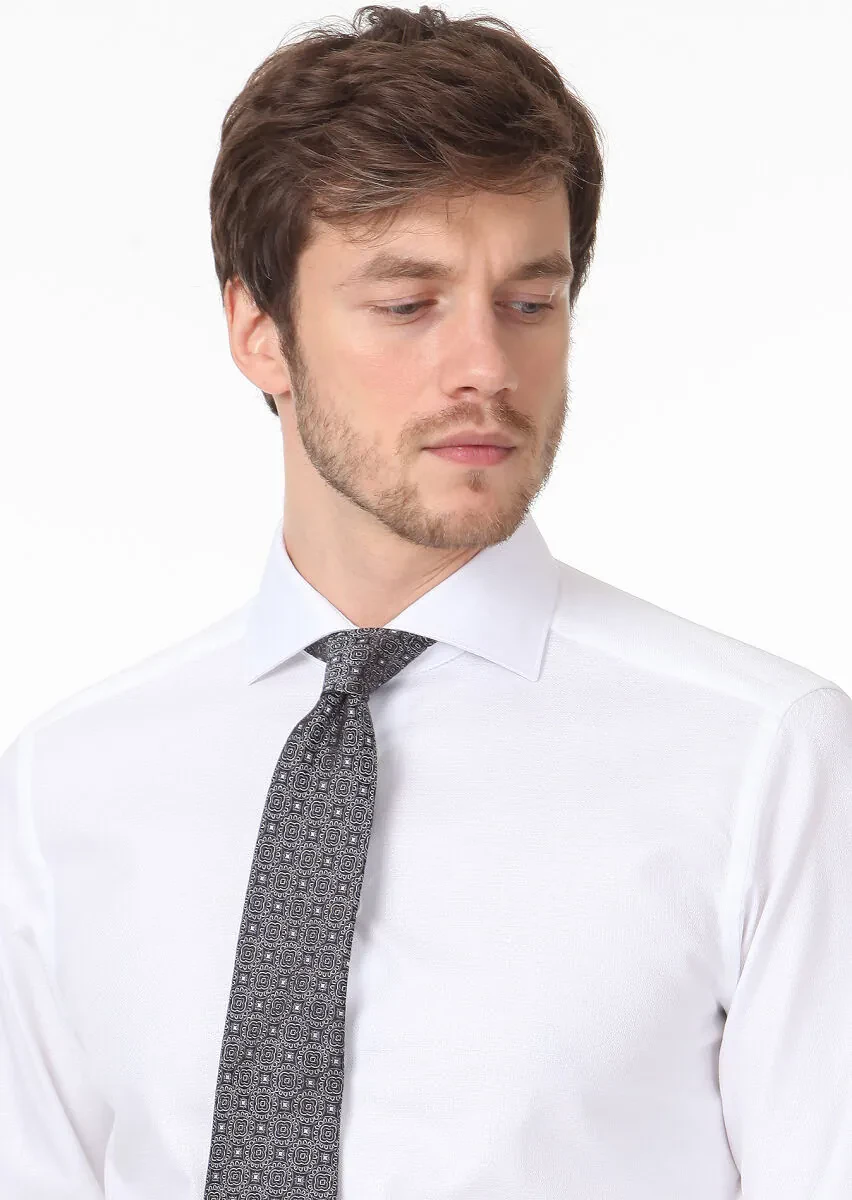 Beyaz Mikro Regular Fit Dokuma Klasik %100 Pamuk Gömlek - 2