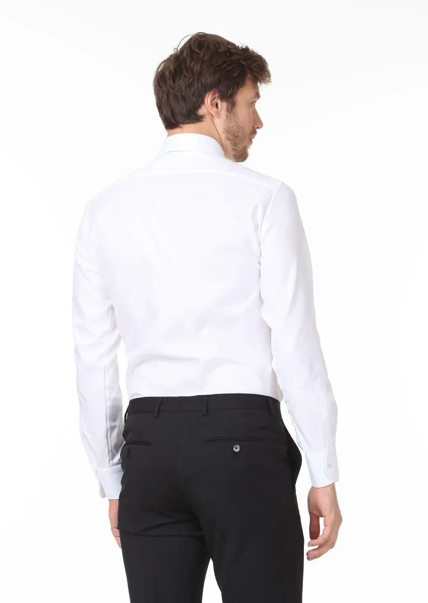 Beyaz Mikro Regular Fit Dokuma Klasik %100 Pamuk Gömlek - 4
