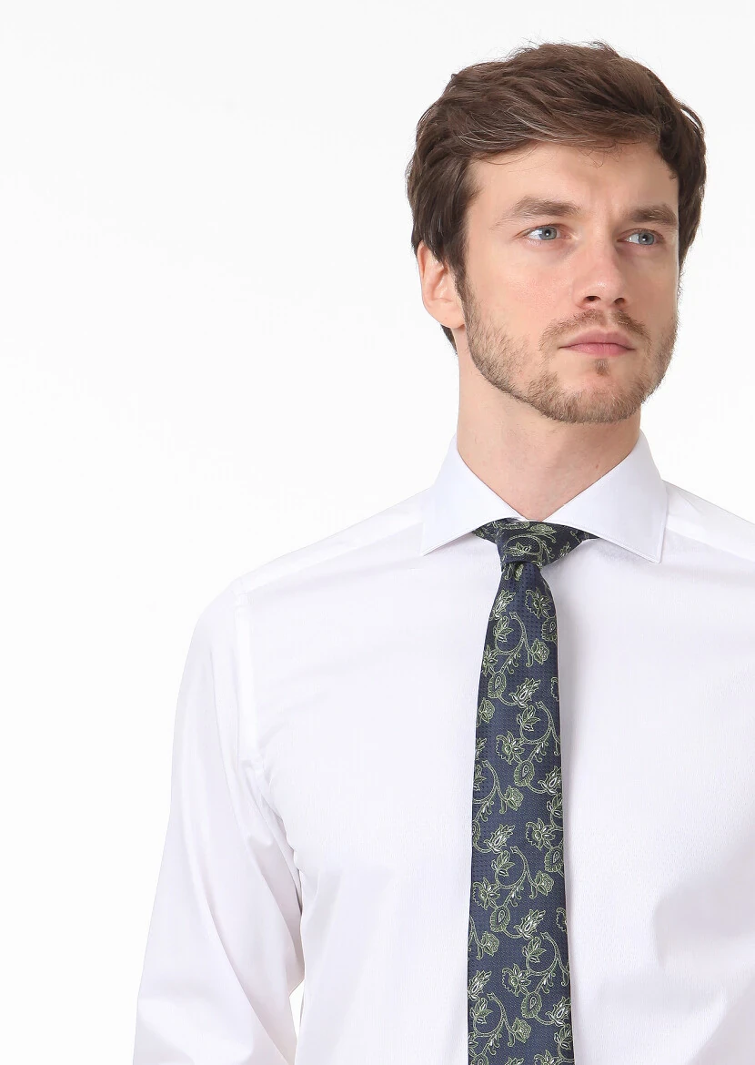 Beyaz Mikro Regular Fit Dokuma Klasik %100 Pamuk Gömlek - 2