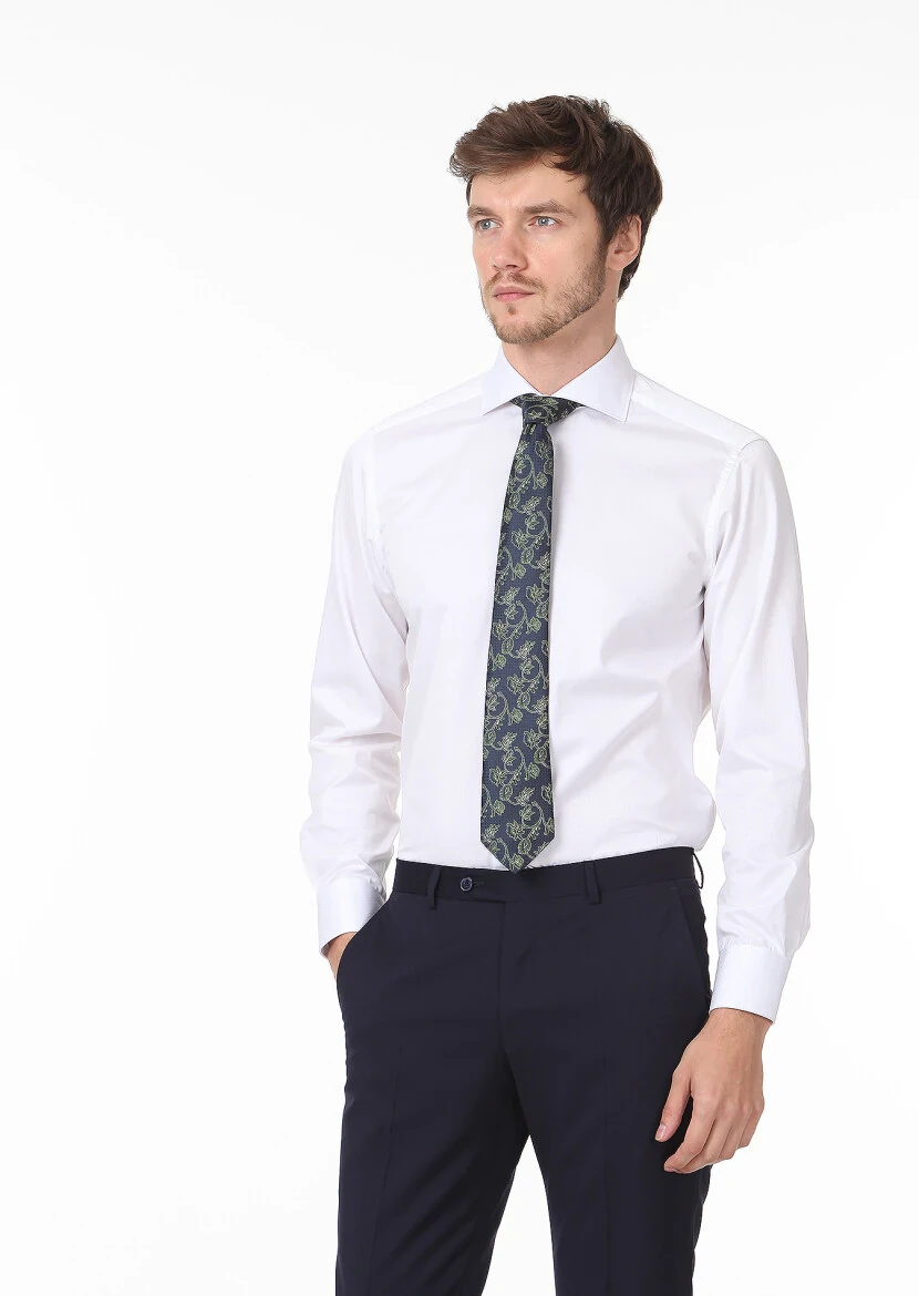 Beyaz Mikro Regular Fit Dokuma Klasik %100 Pamuk Gömlek - 3