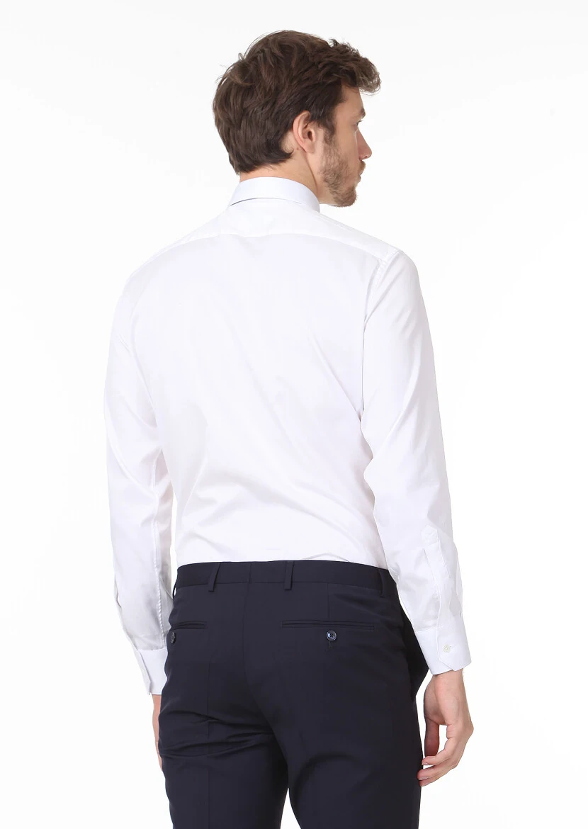 Beyaz Mikro Regular Fit Dokuma Klasik %100 Pamuk Gömlek - 4