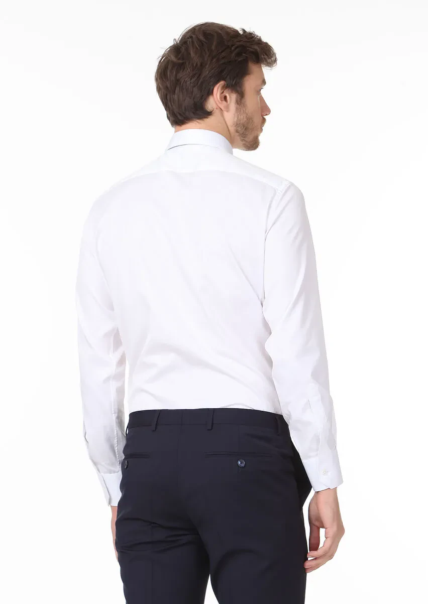 Beyaz Mikro Regular Fit Dokuma Klasik %100 Pamuk Gömlek - 4