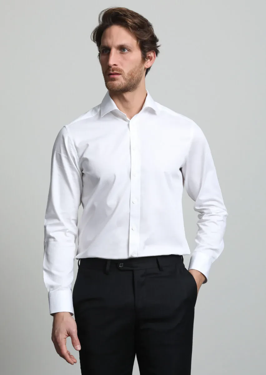 Beyaz Mikro Regular Fit Dokuma Klasik %100 Pamuk Gömlek - 1