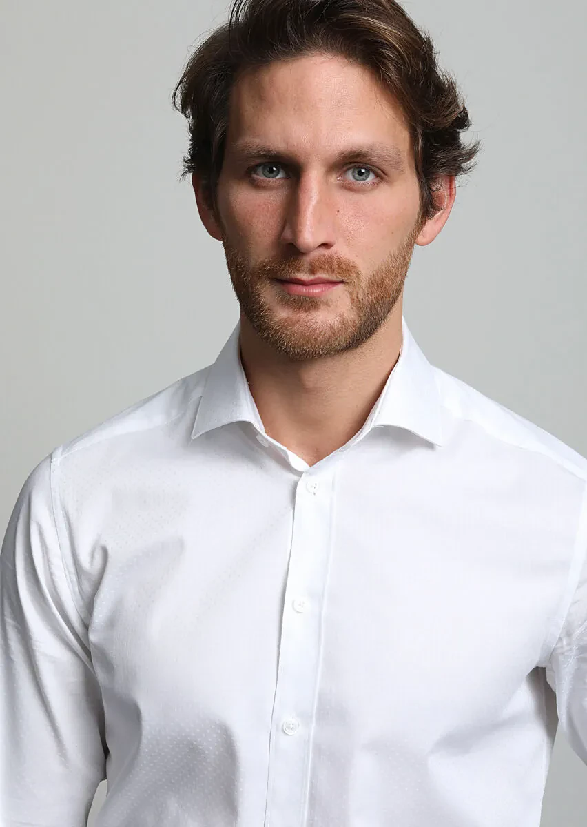 Beyaz Mikro Regular Fit Dokuma Klasik %100 Pamuk Gömlek - 2