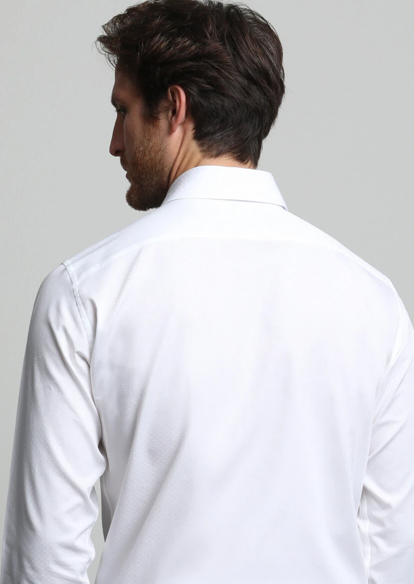 Beyaz Mikro Regular Fit Dokuma Klasik %100 Pamuk Gömlek - 4