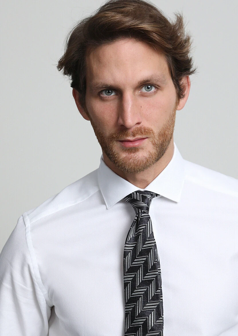 Beyaz Mikro Regular Fit Dokuma Klasik %100 Pamuk Gömlek - 1