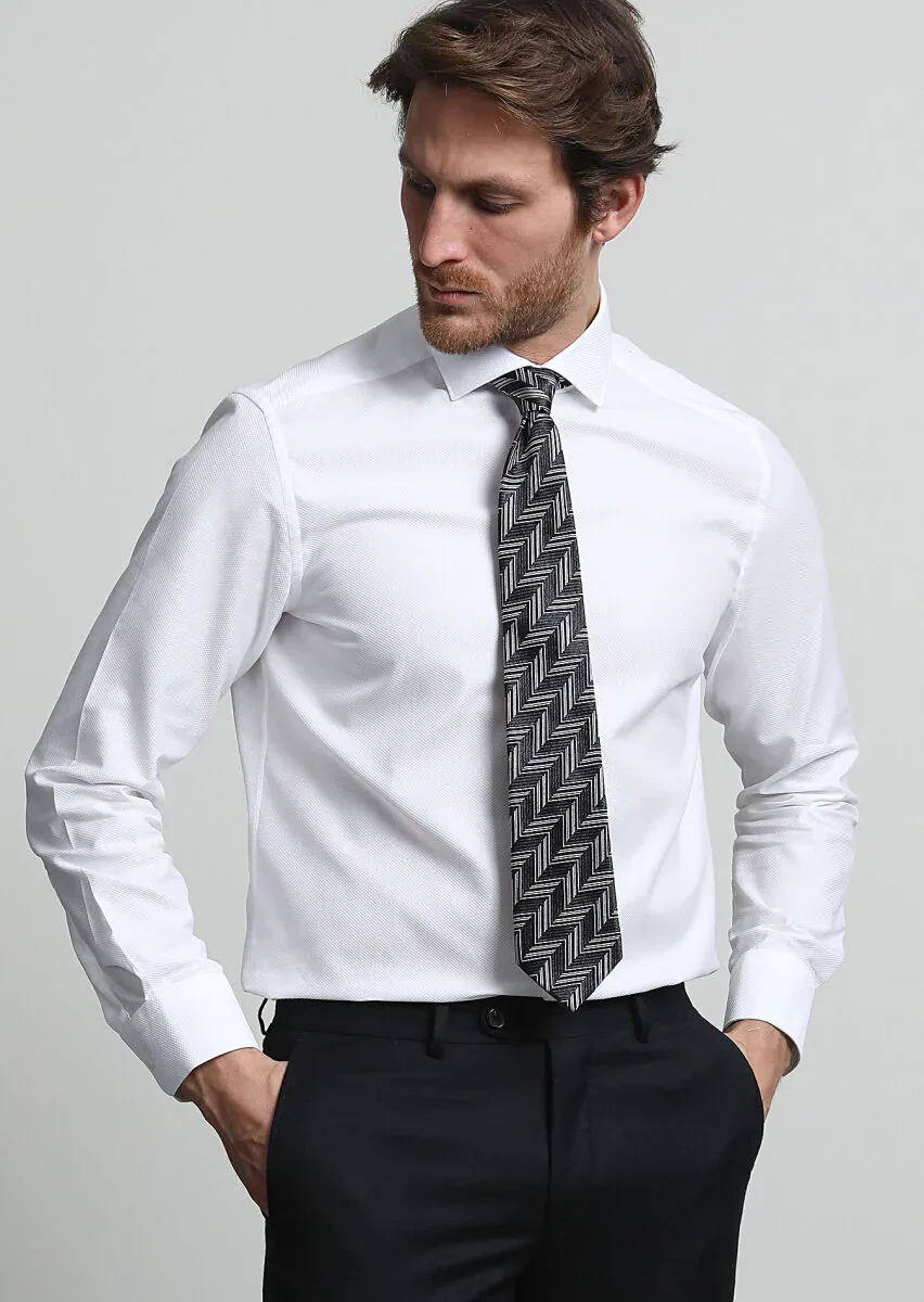 Beyaz Mikro Regular Fit Dokuma Klasik %100 Pamuk Gömlek - 2