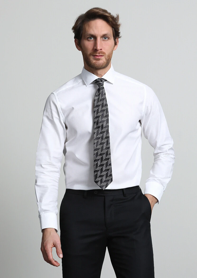 Beyaz Mikro Regular Fit Dokuma Klasik %100 Pamuk Gömlek - 3