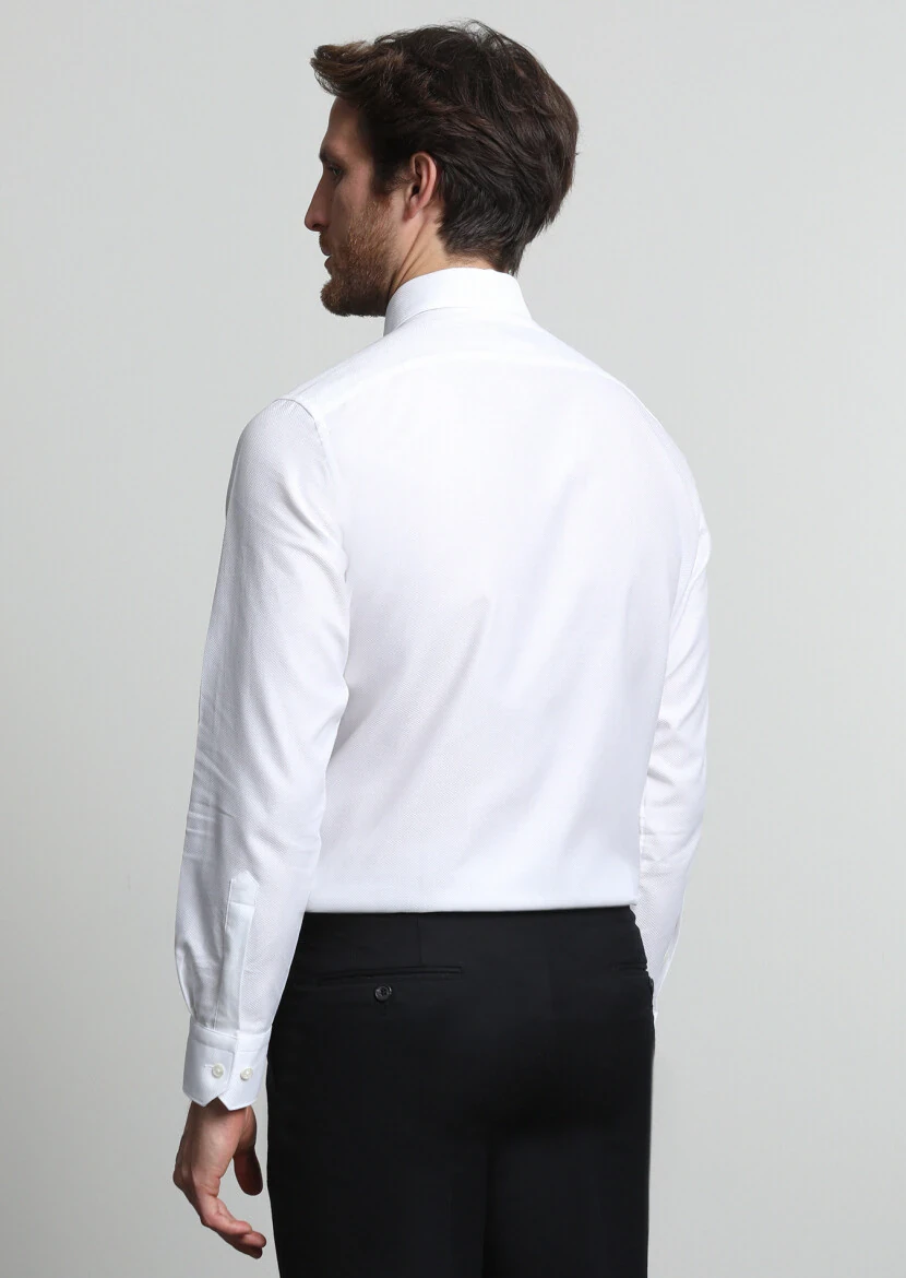 Beyaz Mikro Regular Fit Dokuma Klasik %100 Pamuk Gömlek - 4