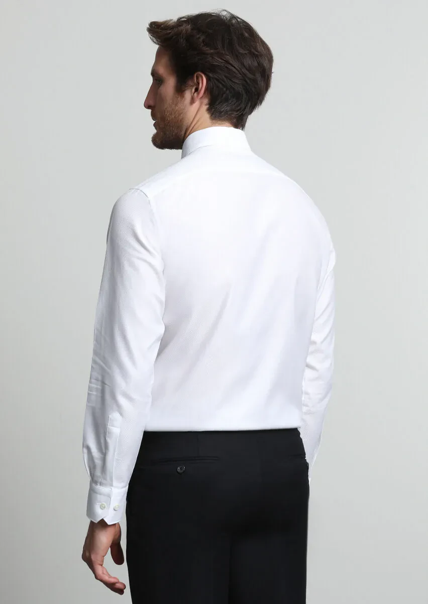 Beyaz Mikro Regular Fit Dokuma Klasik %100 Pamuk Gömlek - 4