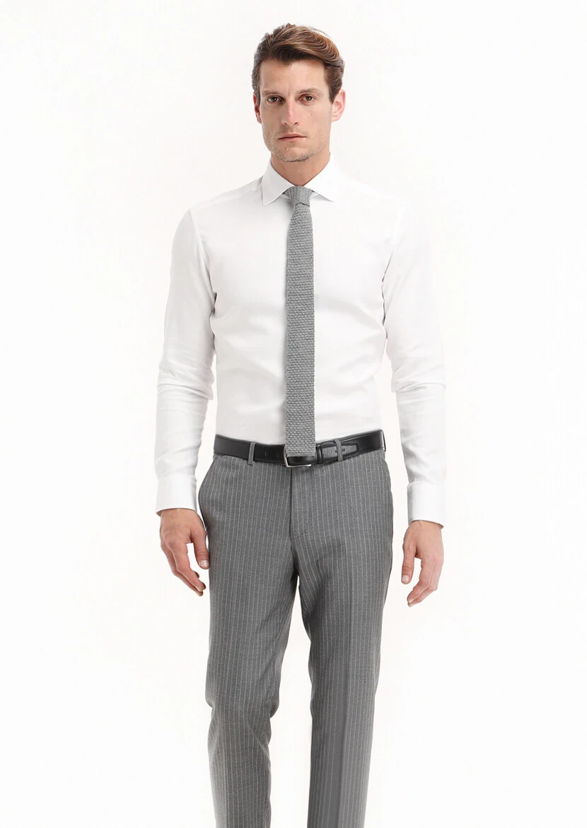 Beyaz Mikro Regular Fit Dokuma Klasik %100 Pamuk Gömlek - 1