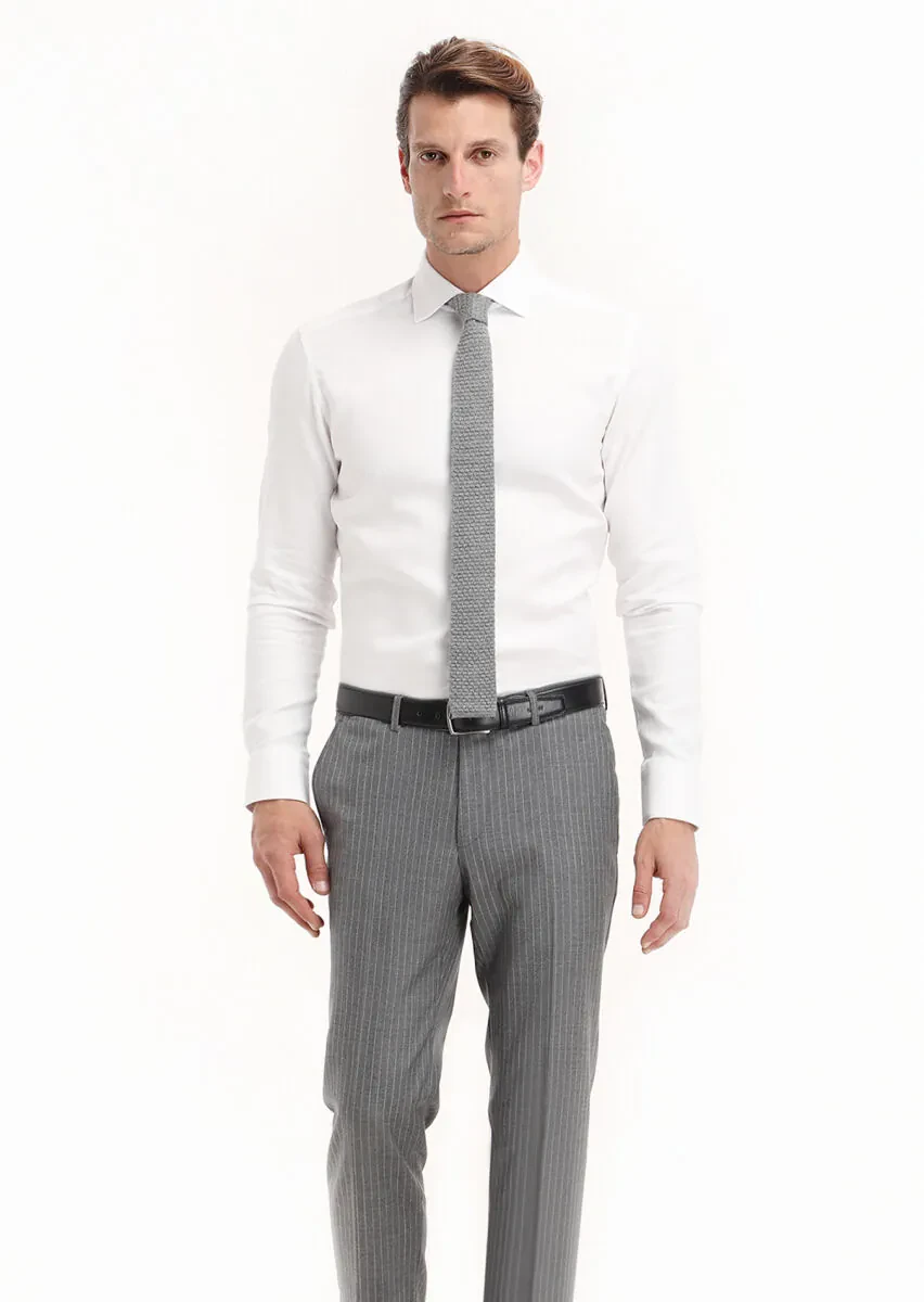 Beyaz Mikro Regular Fit Dokuma Klasik %100 Pamuk Gömlek - 1