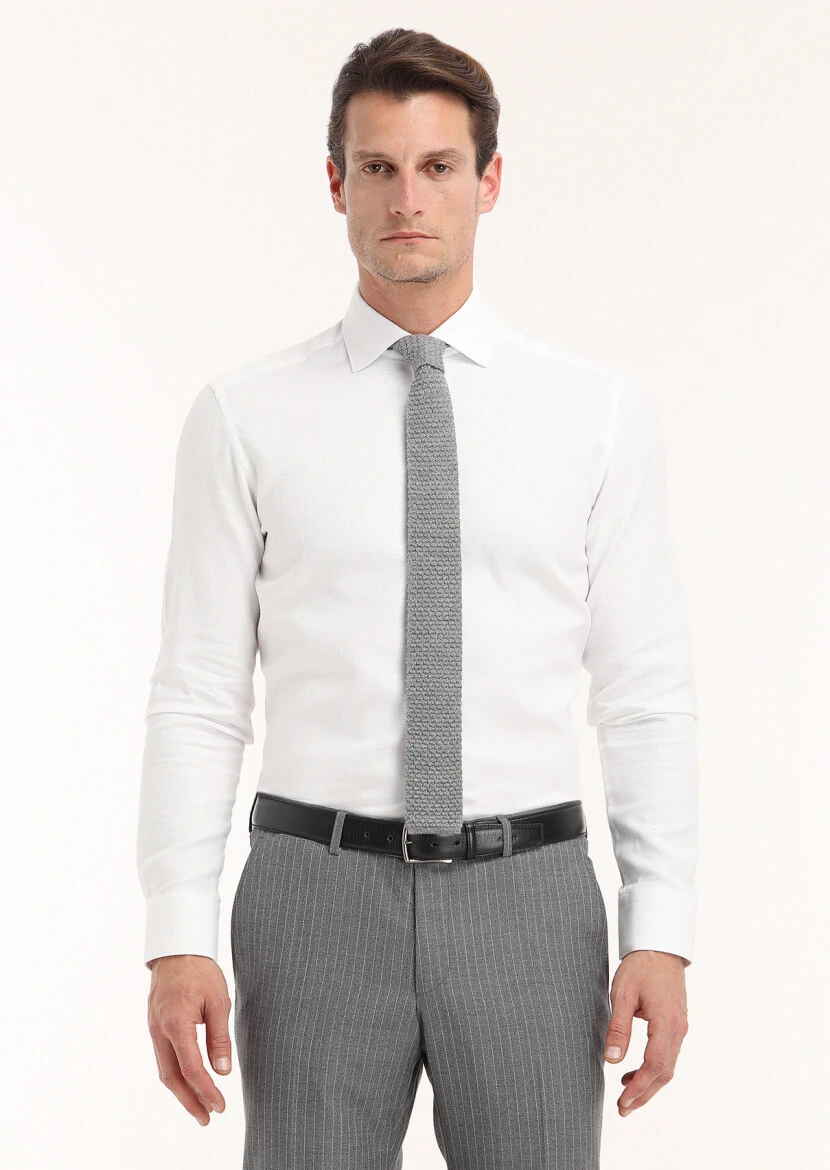 Beyaz Mikro Regular Fit Dokuma Klasik %100 Pamuk Gömlek 