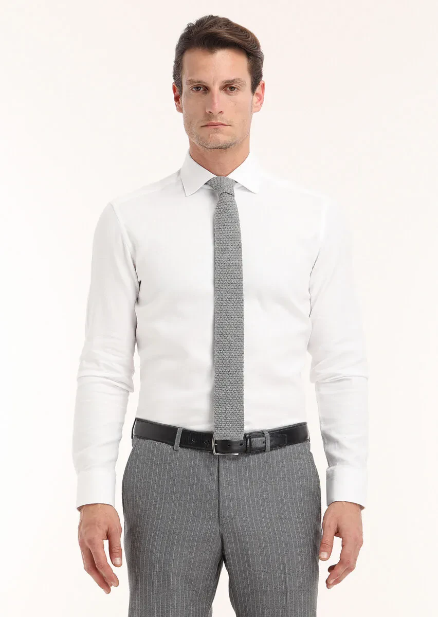 Beyaz Mikro Regular Fit Dokuma Klasik %100 Pamuk Gömlek - 2