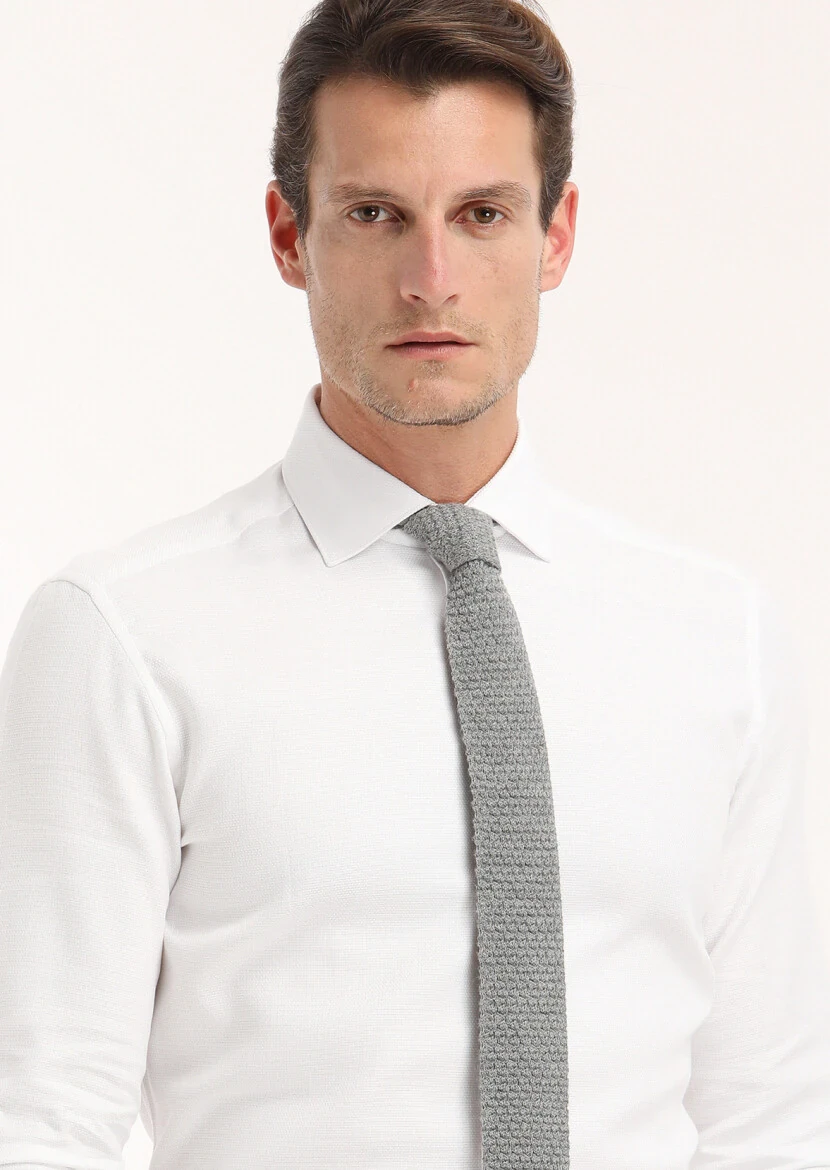 Beyaz Mikro Regular Fit Dokuma Klasik %100 Pamuk Gömlek - 3