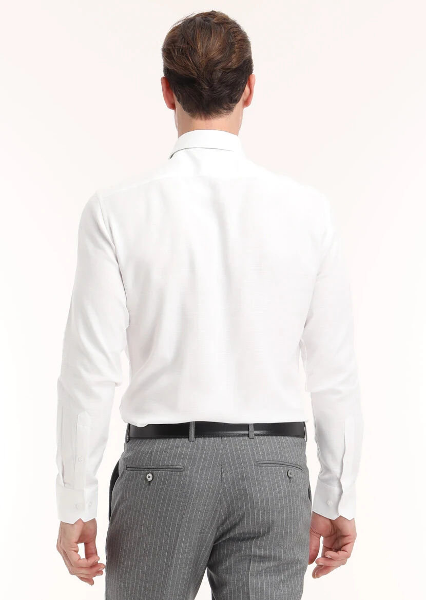 Beyaz Mikro Regular Fit Dokuma Klasik %100 Pamuk Gömlek - 4