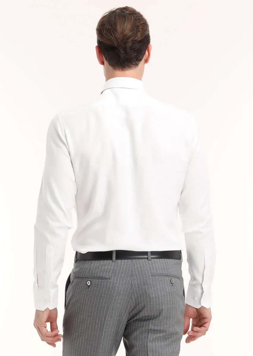 Beyaz Mikro Regular Fit Dokuma Klasik %100 Pamuk Gömlek - 4