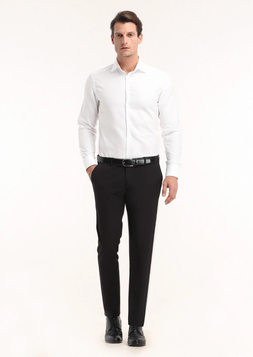 Beyaz Mikro Regular Fit Dokuma Klasik %100 Pamuk Gömlek - 1