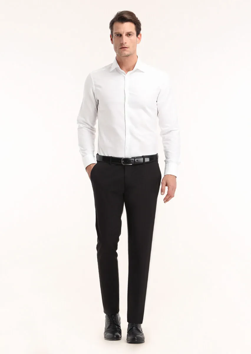 Beyaz Mikro Regular Fit Dokuma Klasik %100 Pamuk Gömlek - 1