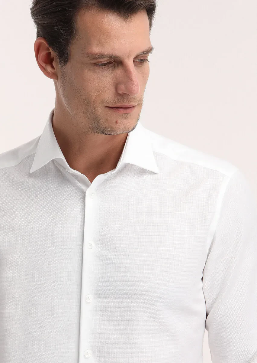 Beyaz Mikro Regular Fit Dokuma Klasik %100 Pamuk Gömlek - 3