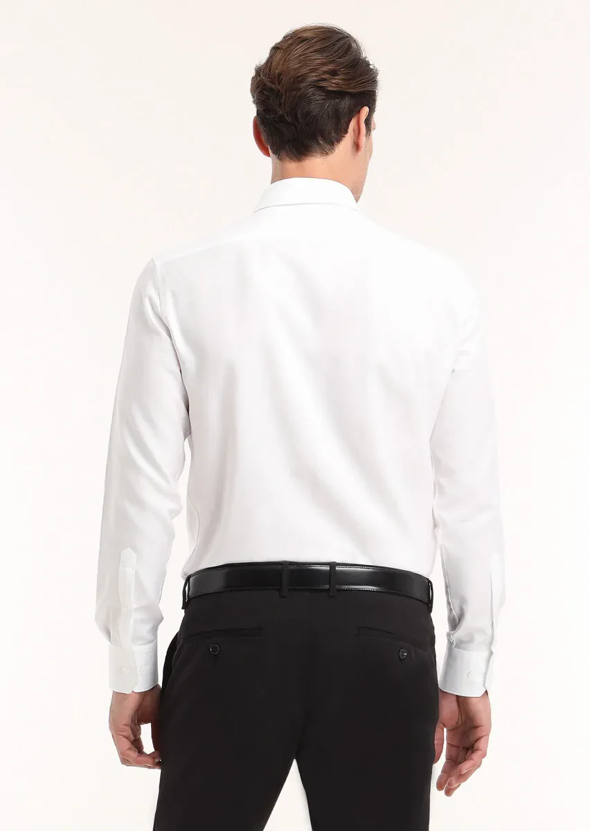 Beyaz Mikro Regular Fit Dokuma Klasik %100 Pamuk Gömlek - 4
