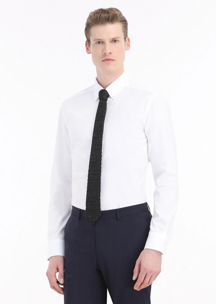 Beyaz Mikro Regular Fit Dokuma Klasik %100 Pamuk Gömlek - 2