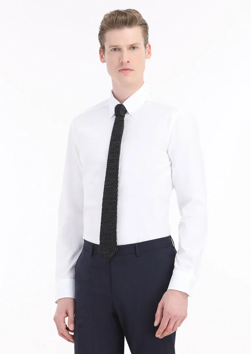 Beyaz Mikro Regular Fit Dokuma Klasik %100 Pamuk Gömlek - 2