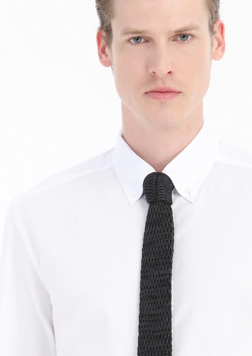 Beyaz Mikro Regular Fit Dokuma Klasik %100 Pamuk Gömlek - 3