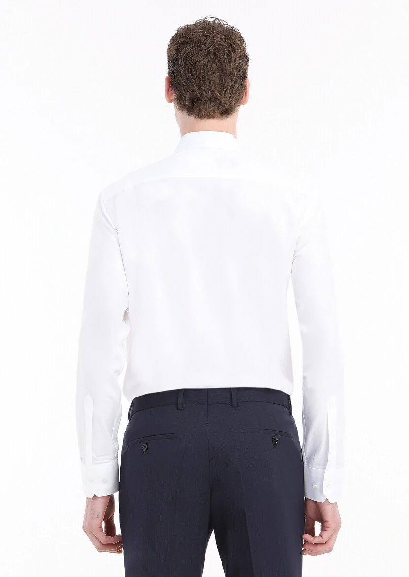 Beyaz Mikro Regular Fit Dokuma Klasik %100 Pamuk Gömlek - 4