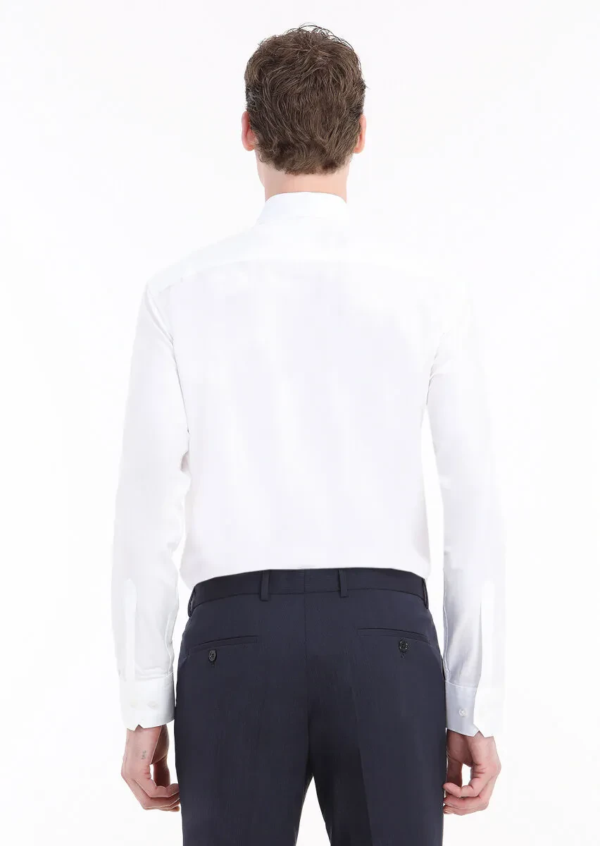 Beyaz Mikro Regular Fit Dokuma Klasik %100 Pamuk Gömlek - 4