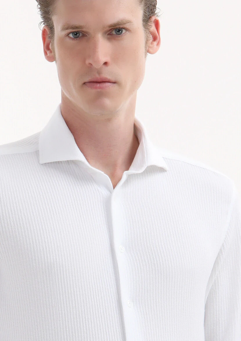Beyaz Mikro Slim Fit Casual %100 Pamuk Gömlek - 3