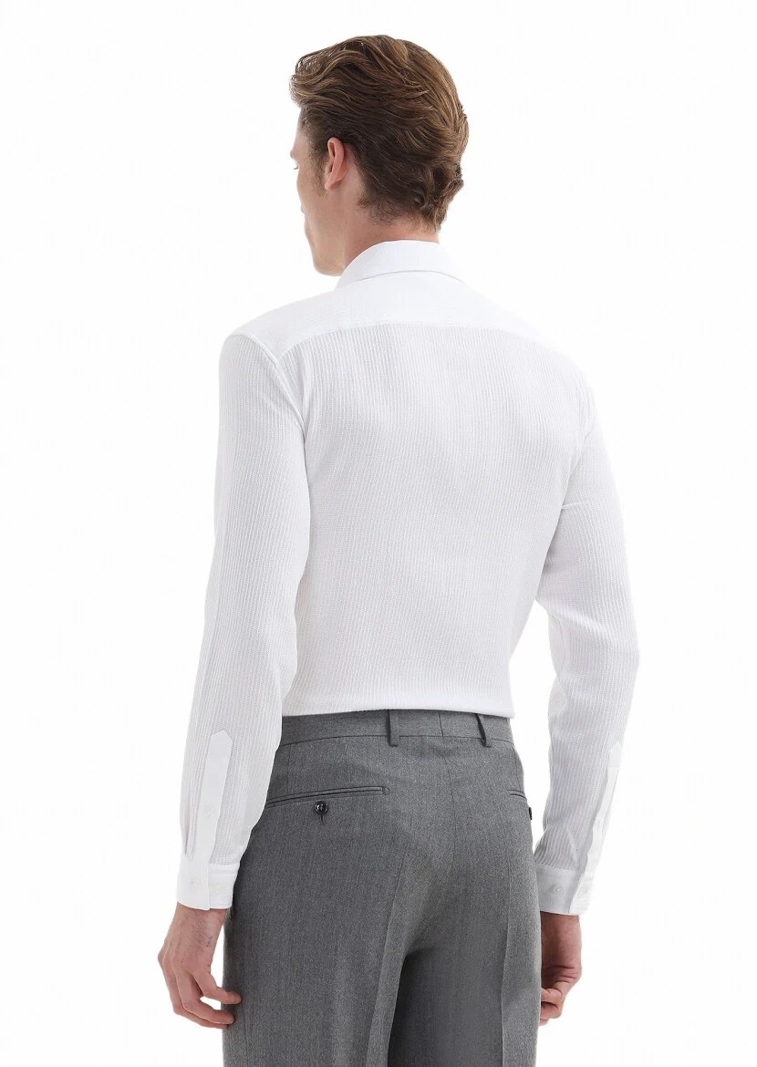 Beyaz Mikro Slim Fit Casual %100 Pamuk Gömlek - 5