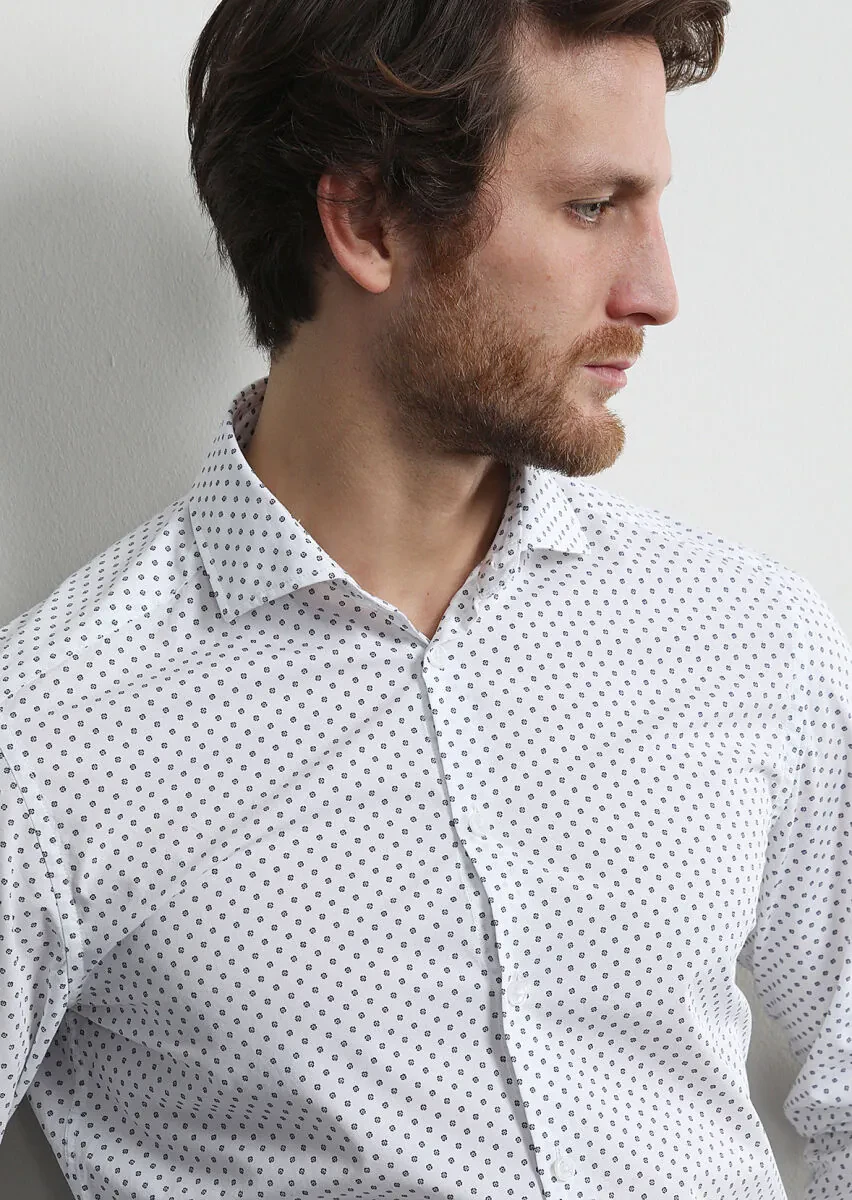 Beyaz Mikro Slim Fit Dokuma Casual %100 Pamuk Gömlek - 1