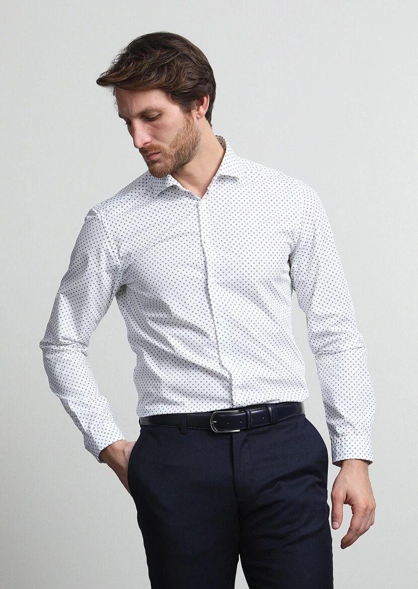 Beyaz Mikro Slim Fit Dokuma Casual %100 Pamuk Gömlek - 2