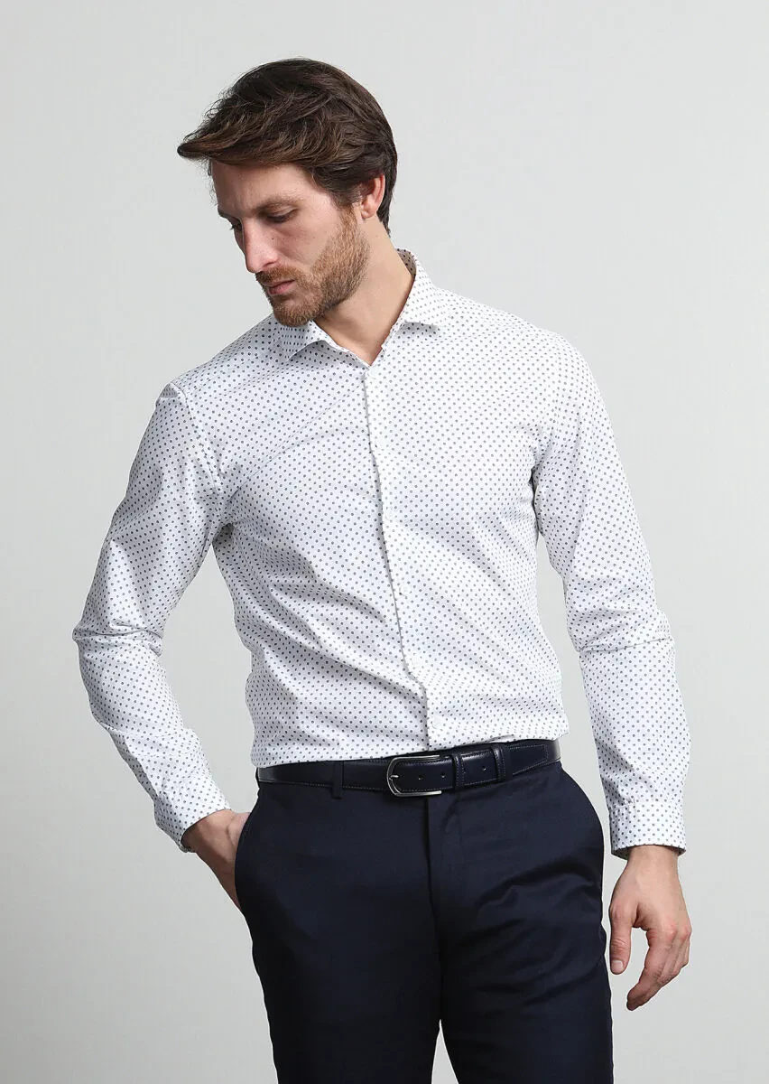 Beyaz Mikro Slim Fit Dokuma Casual %100 Pamuk Gömlek - 2