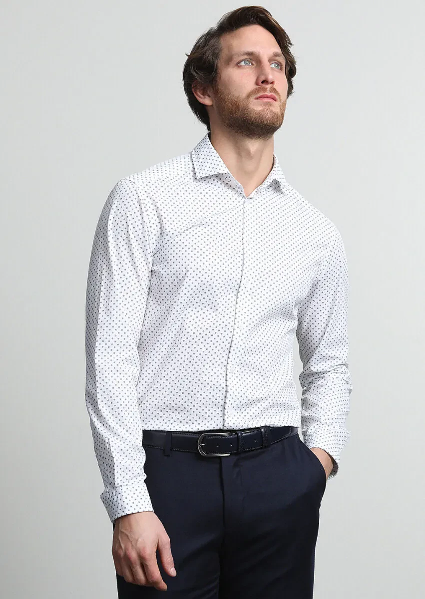 Beyaz Mikro Slim Fit Dokuma Casual %100 Pamuk Gömlek - 3