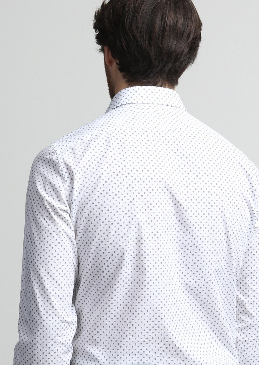 Beyaz Mikro Slim Fit Dokuma Casual %100 Pamuk Gömlek - 4