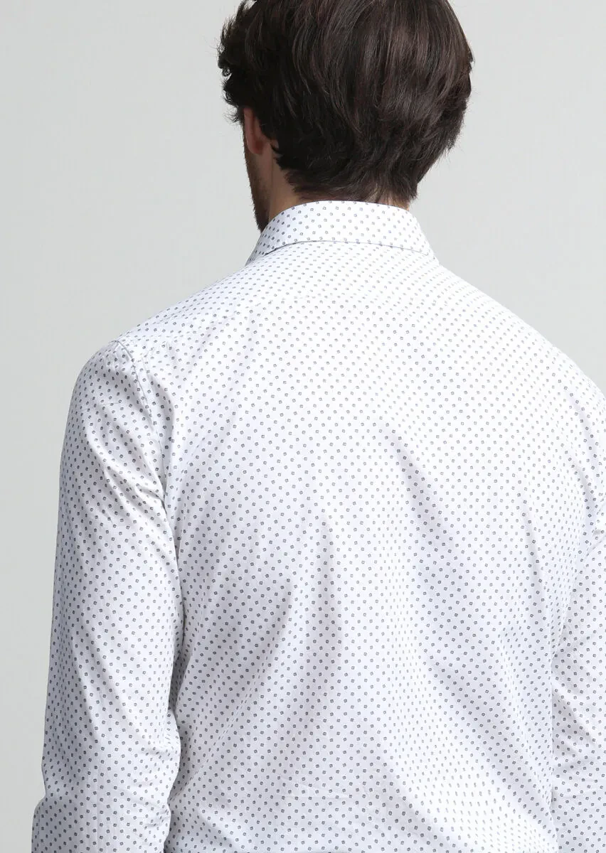 Beyaz Mikro Slim Fit Dokuma Casual %100 Pamuk Gömlek - 4