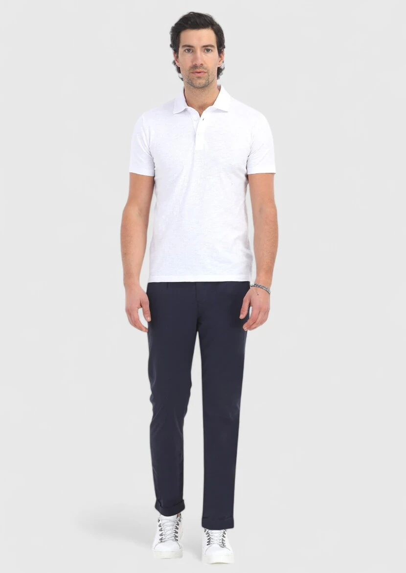 Beyaz Polo Yaka %100 Pamuk T-Shirt - 1