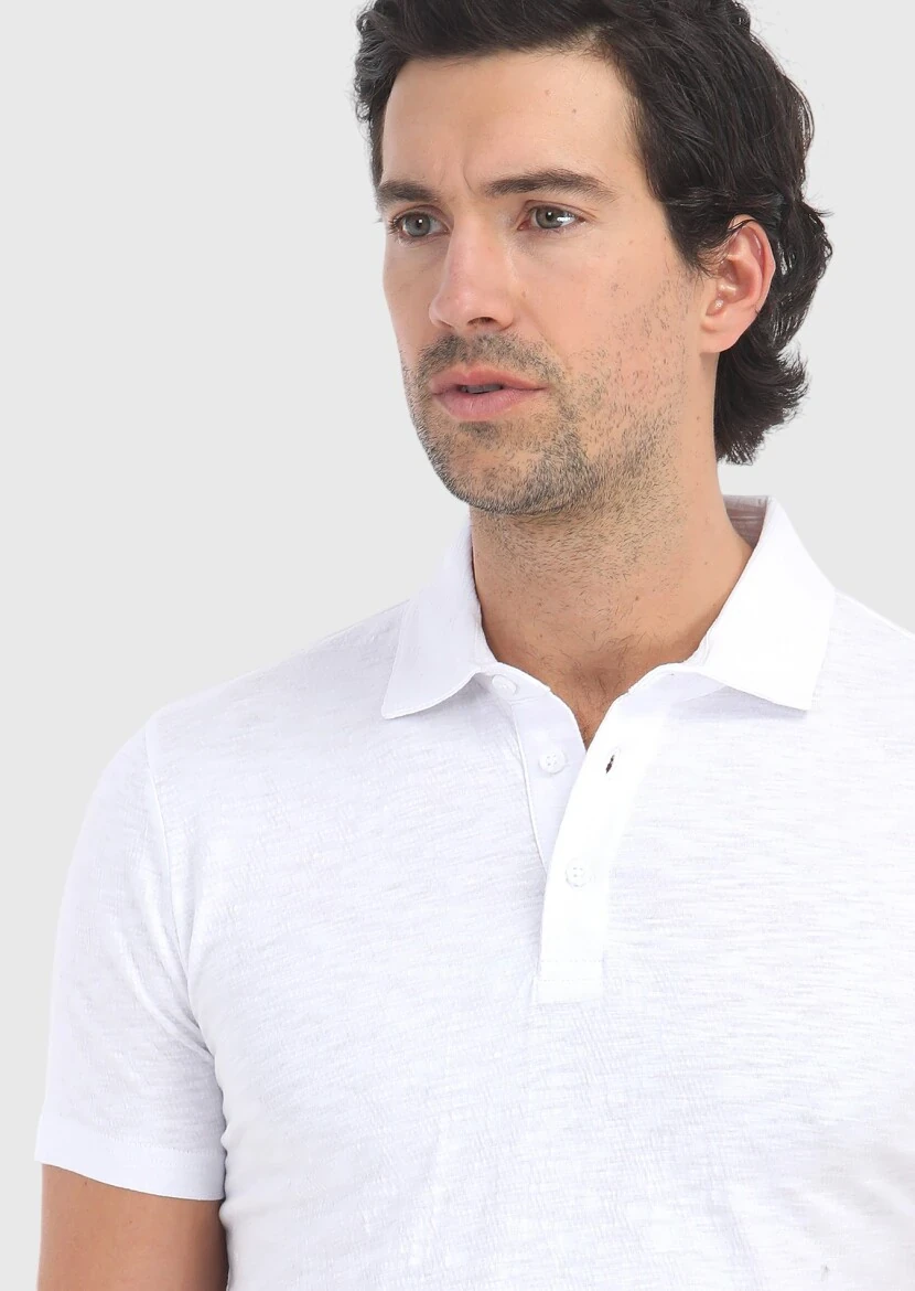 Beyaz Polo Yaka %100 Pamuk T-Shirt - 3