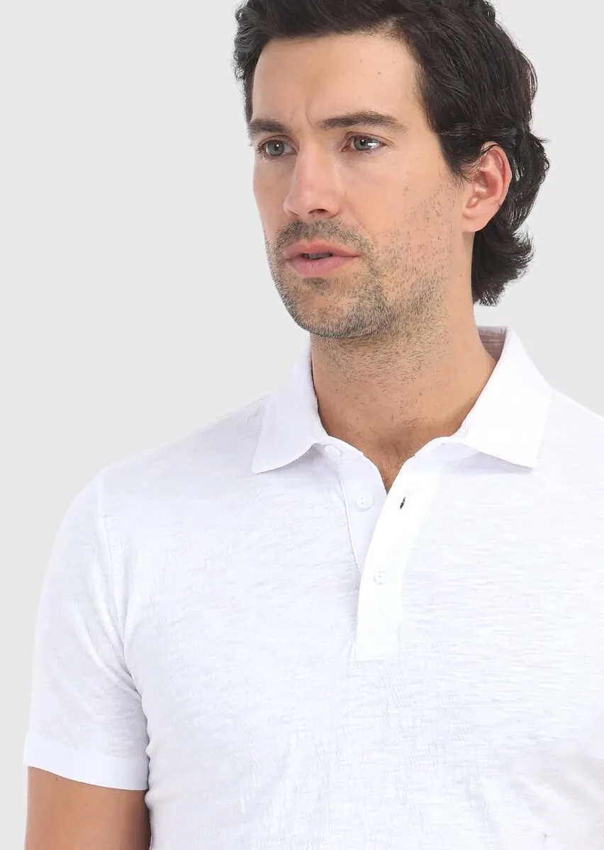 Beyaz Polo Yaka %100 Pamuk T-Shirt - 3