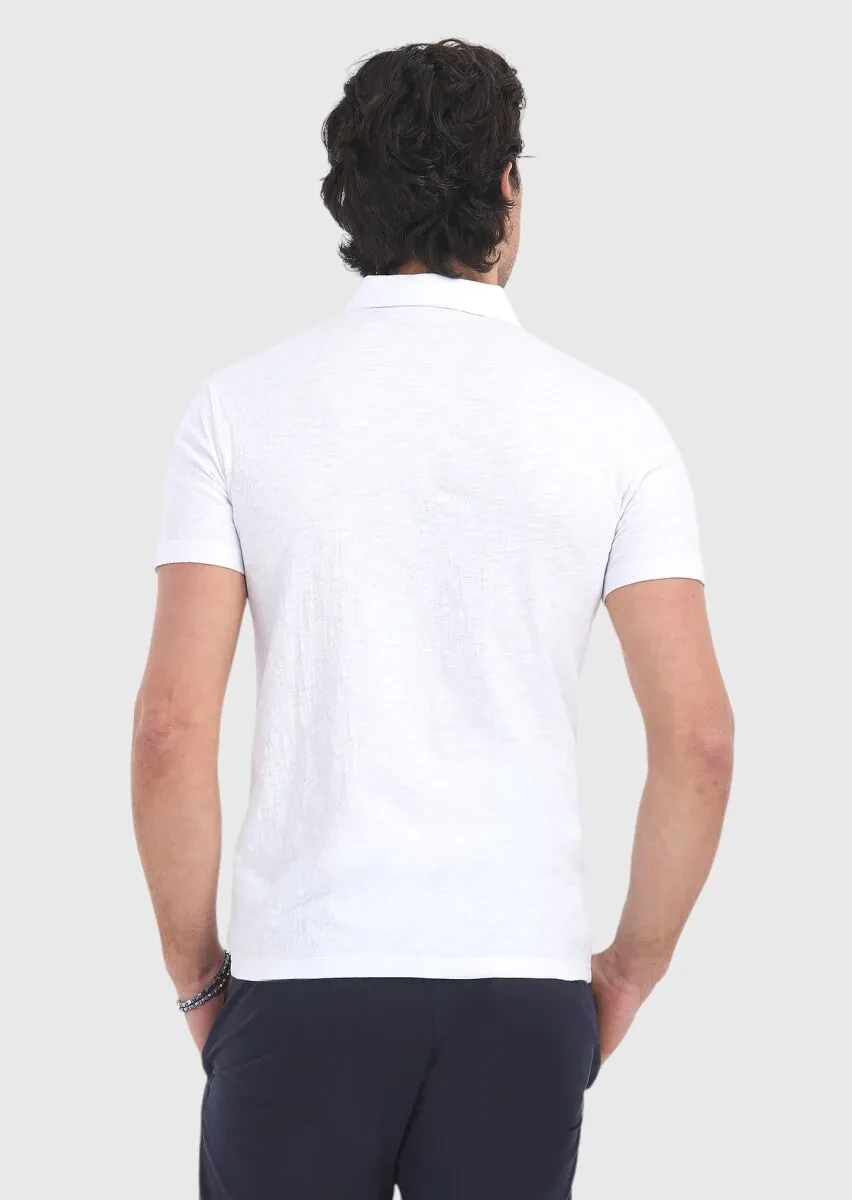 Beyaz Polo Yaka %100 Pamuk T-Shirt - 4