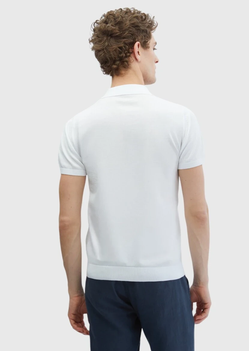 Beyaz Polo Yaka %100 Pamuk Triko - 5