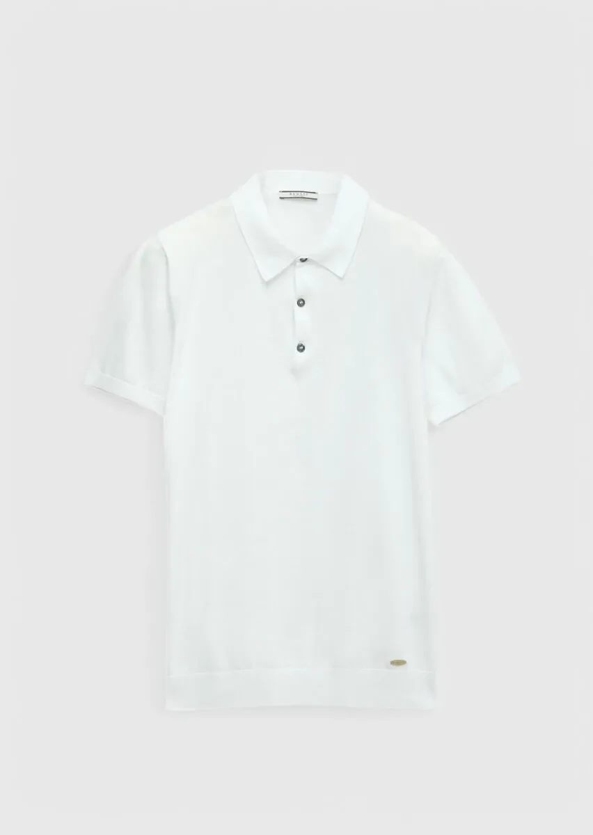 Beyaz Polo Yaka %100 Pamuk Triko - 6